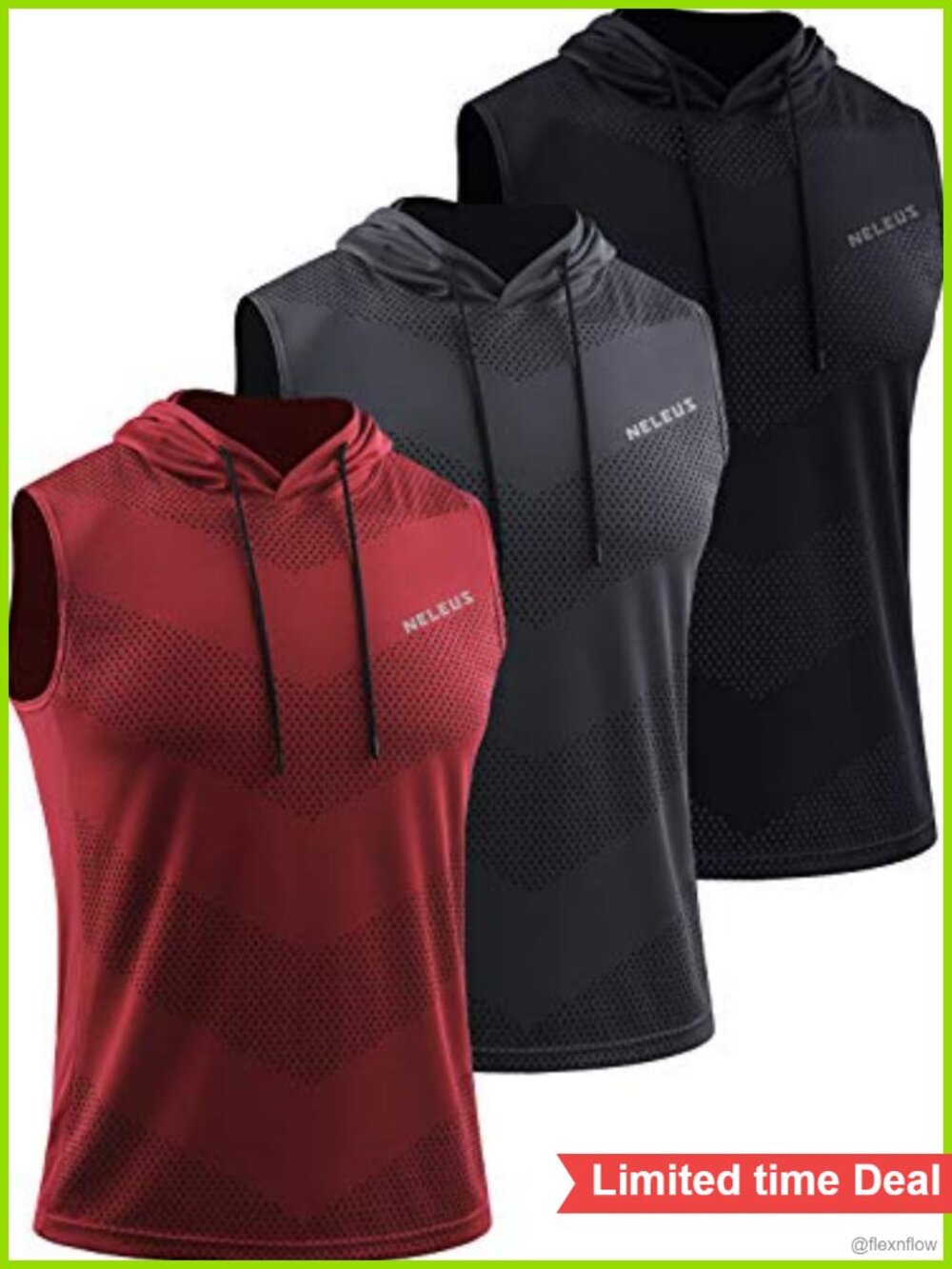 Men's Sleeveless Dry Fit Mesh Tank Top with Hoodie 3 Pack